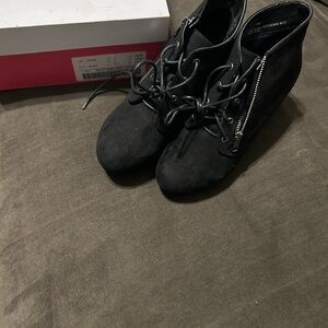 Black Lace-Up Ankle Boots with Zipper